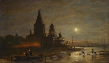 Landscapes Painting - NIGHT PROCESSION IN YAROSLAVL Alexey Bogolyubov cityscape city views